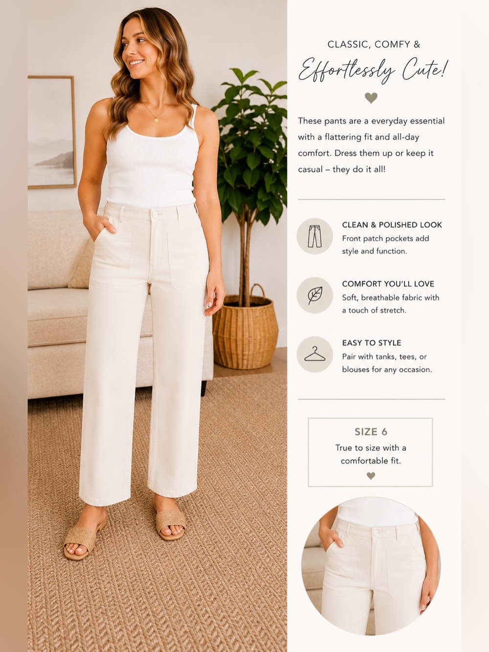 High-Rise Straight Leg Pants in Cream